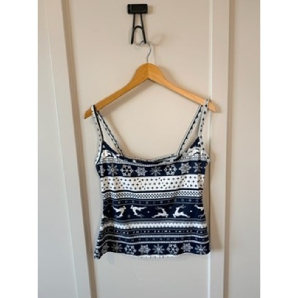 SKIMS Holiday Fair Isle Cami Navy White Reindeer Snowflake Camisole XL NWT